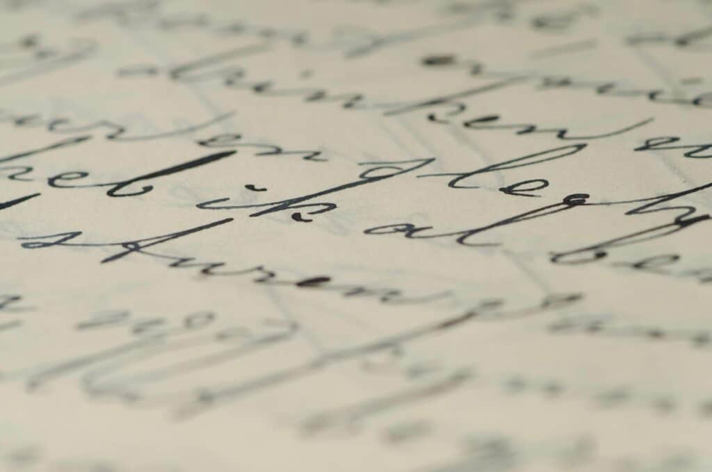 Close-up of elegant handwritten calligraphy on paper showcasing fine ink script.